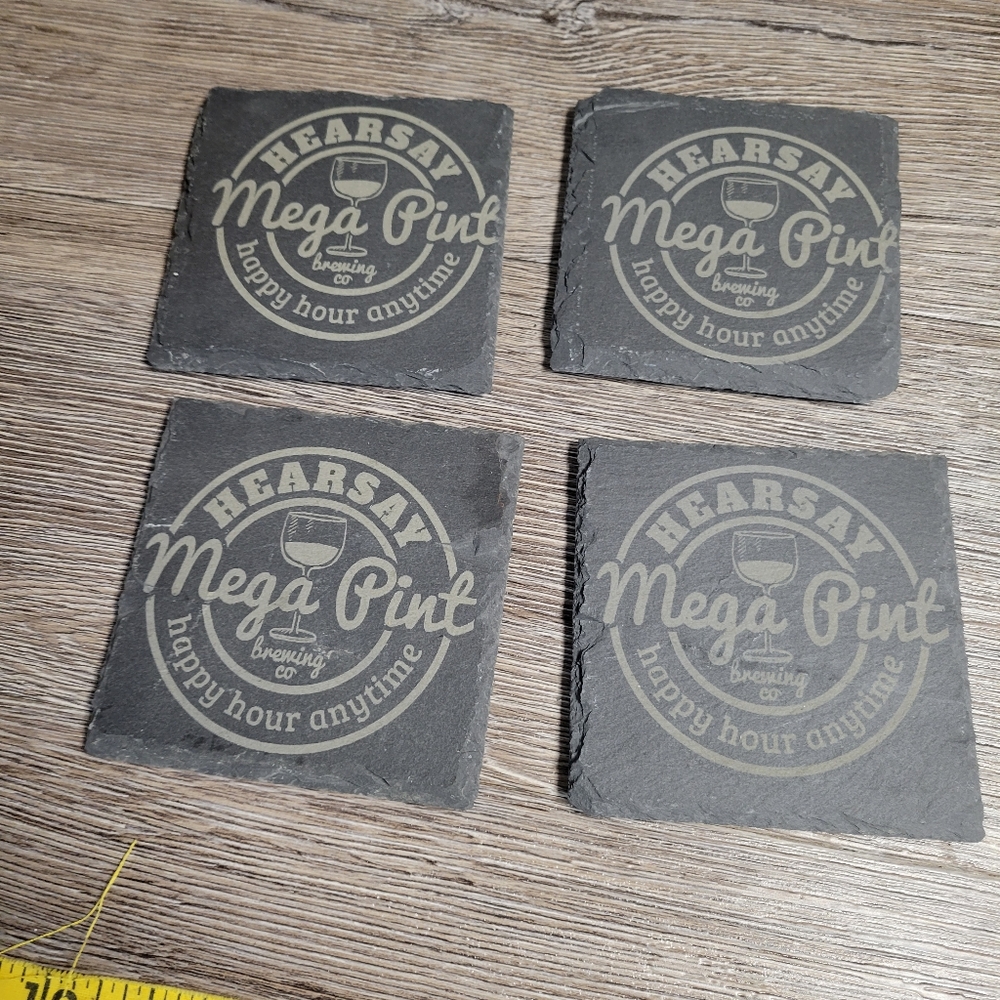 NEW Set of 4 Laser Engraved Slate Tile Drink Coasters Hearsay Mega Pints